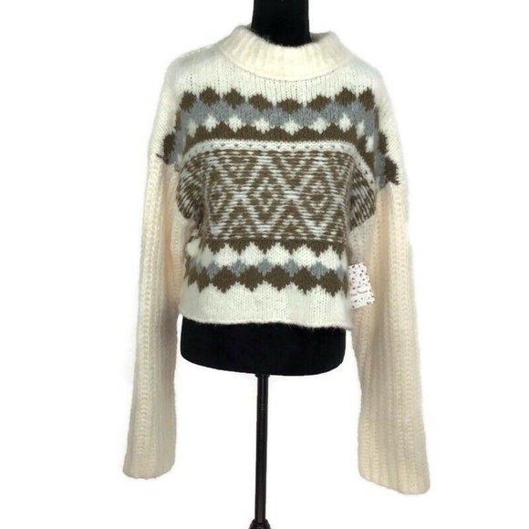 Free People Alpine Crop Mock Neck Sweater Ivory Chunky Oversize Knit NEW $148 - Picture 2 of 5